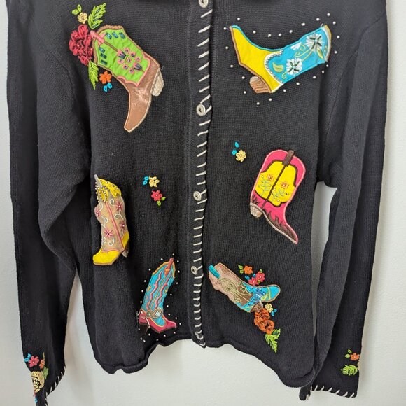 Vintage Arriviste Cowboy Boot Cardigan, Large - Picture 5 of 6